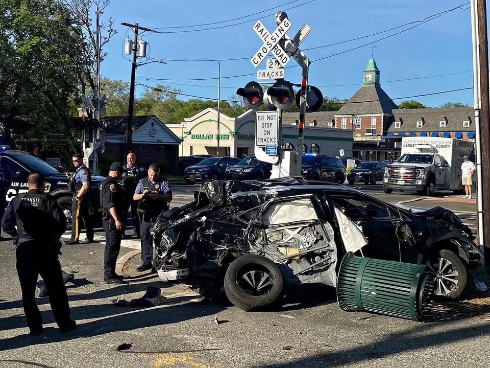 Train slams car at New Jersey railroad crossing, driver able to walk away