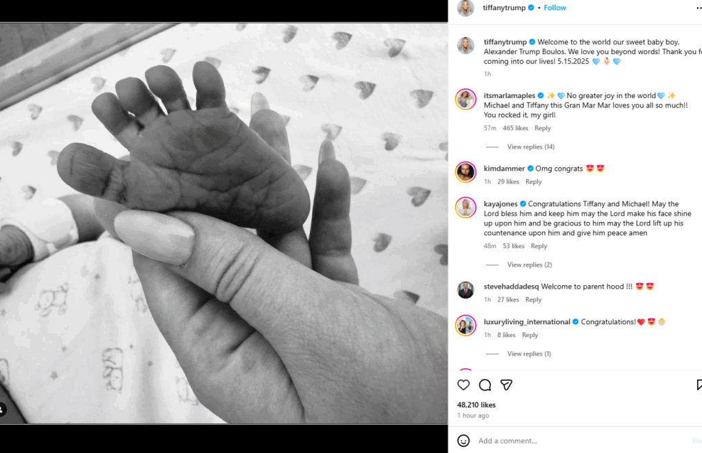 It’s a boy! Tiffany Trump gives birth to son Alexander