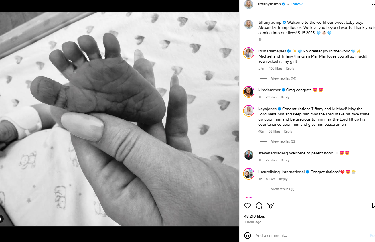 It’s a boy! Tiffany Trump gives birth to son Alexander