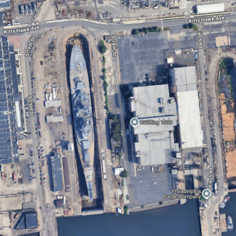 Amazing new google earth images show battleship uss new jersey drydocked in philadelphia - photo licensed by shore news network.