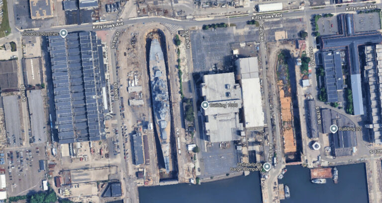 Amazing new google earth images show battleship uss new jersey drydocked in philadelphia - photo licensed by shore news network.