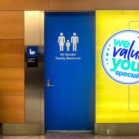 Newark, nj - us - feb 10, 2024 interior view of an all gender family restroom at newark international airport