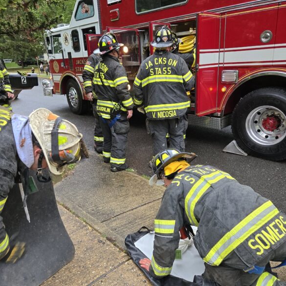 Firefighters use airbag tool to free dog stuck under shed in jackson - photo licensed by shore news network.