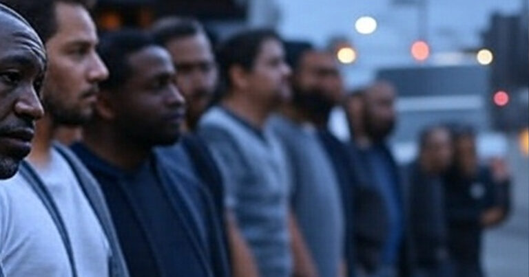 Artist's rendering of a homeless campus - men waiting for a bus to downtown toms river