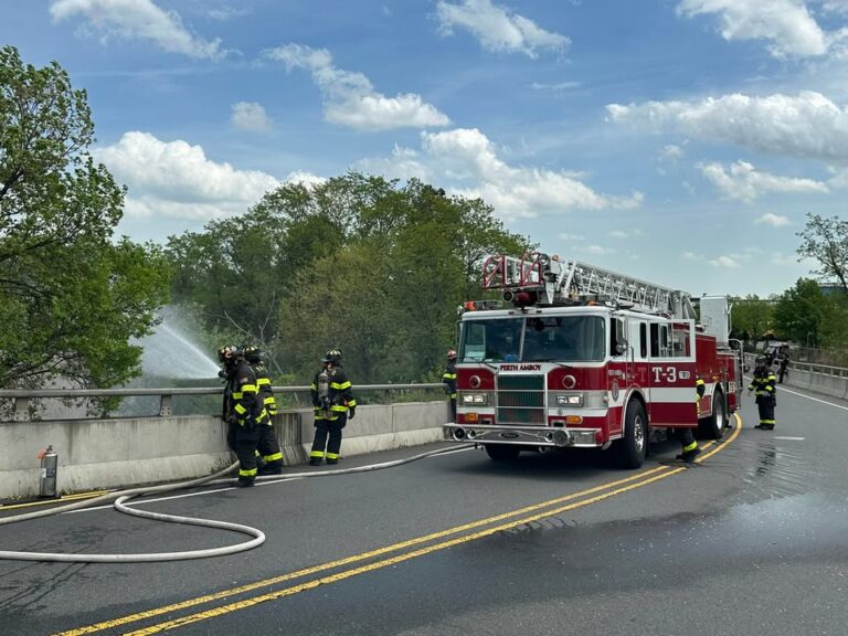 Wind-driven brush fire burns along riverview drive in perth amboy - photo licensed by shore news network.
