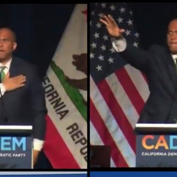 Watch: cory booker gives nazi-style salute to thousands of democrats at california rally - photo licensed by shore news network.
