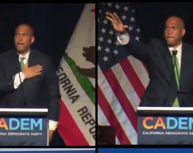 Watch: cory booker gives nazi-style salute to thousands of democrats at california rally - photo licensed by shore news network.