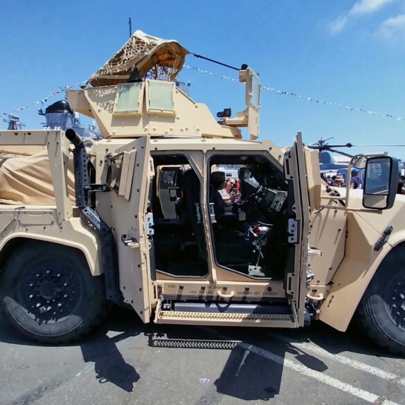 Army tactical vehicle rear-ends semi on i-95, causing traffic delays near exit 10 - photo licensed by shore news network.
