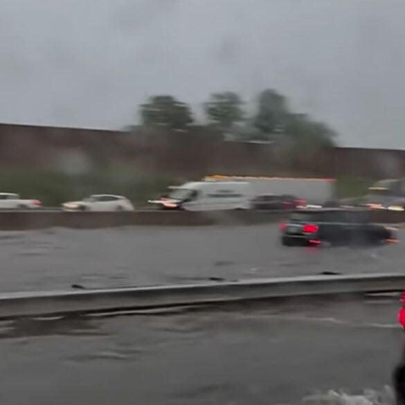 Last week's flash floods turned new jersey turnpike into raging river - photo licensed by shore news network.