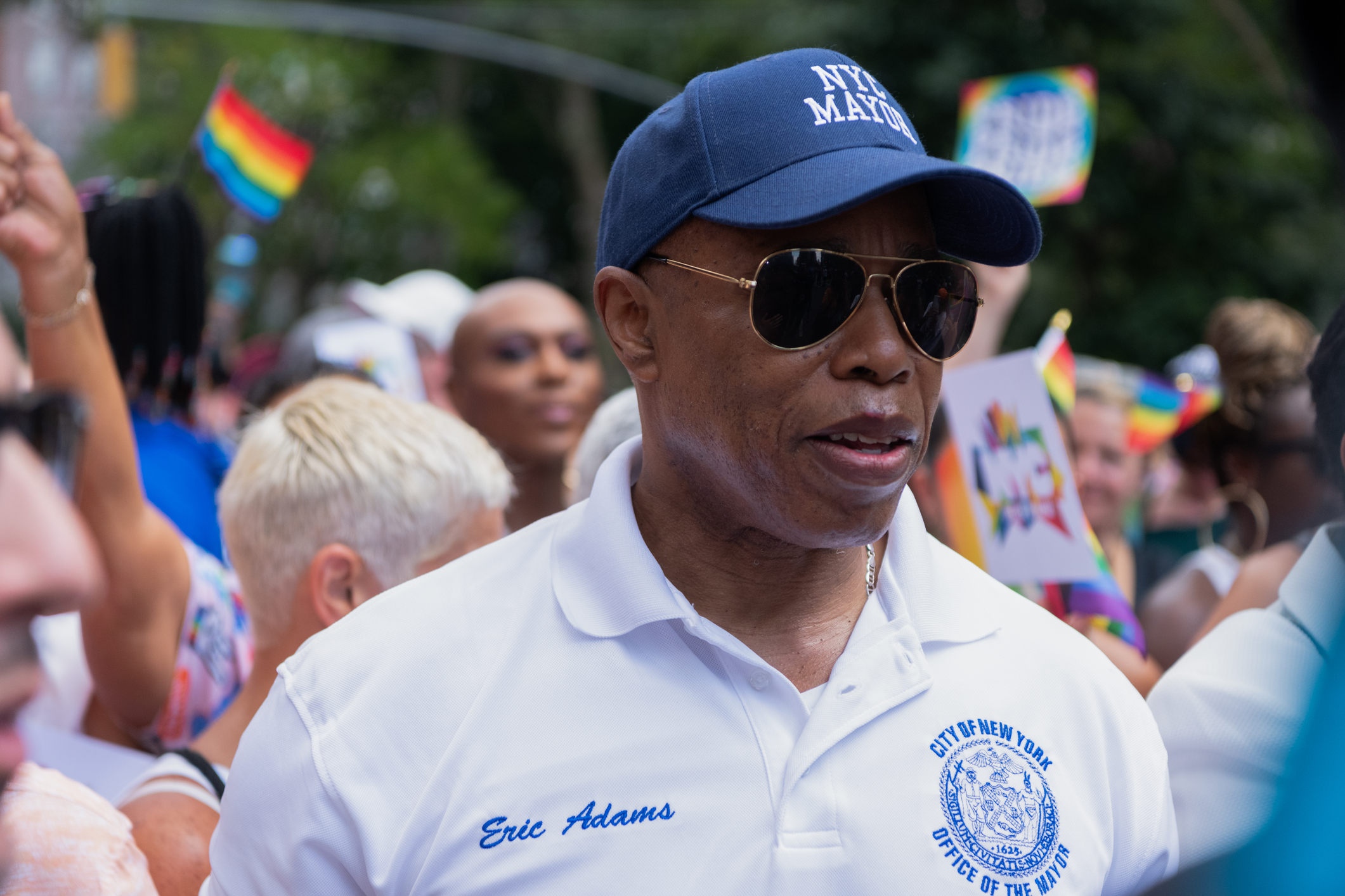 NEW YORK, NY, US - June 25, 2023: Mayor Eric Adams marches with Pride parade Pride lgbtq aand lgbt march parade 2023 in New York.