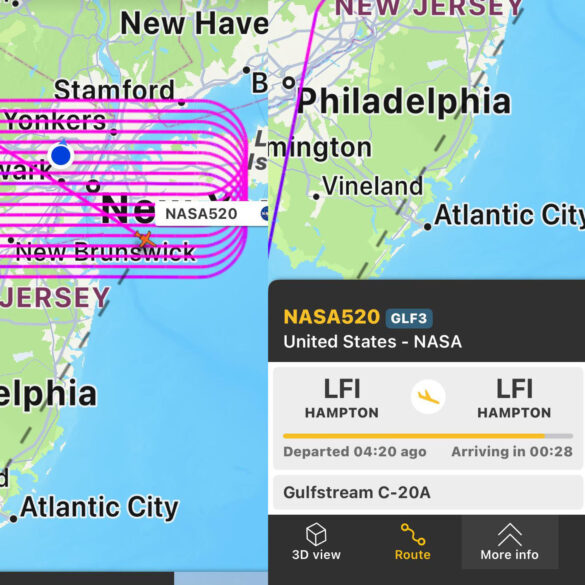 Nasa research jet sparks online buzz with unusual flight pattern over new jersey and new york city - photo licensed by shore news network.