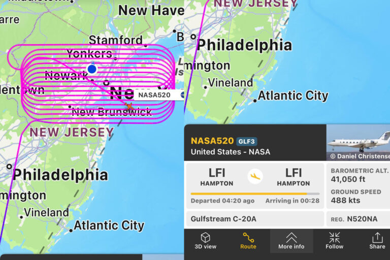 Nasa research jet sparks online buzz with unusual flight pattern over new jersey and new york city - photo licensed by shore news network.