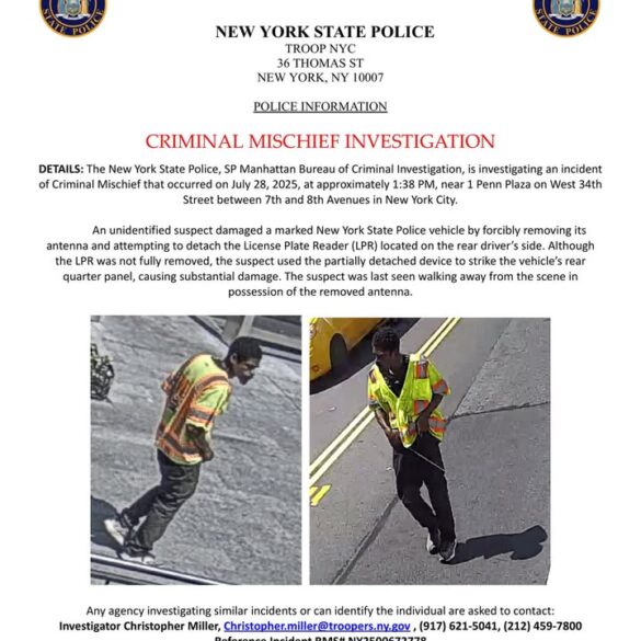 Nypd investigates suspect for damaging police vehicle in midtown - photo licensed by shore news network.