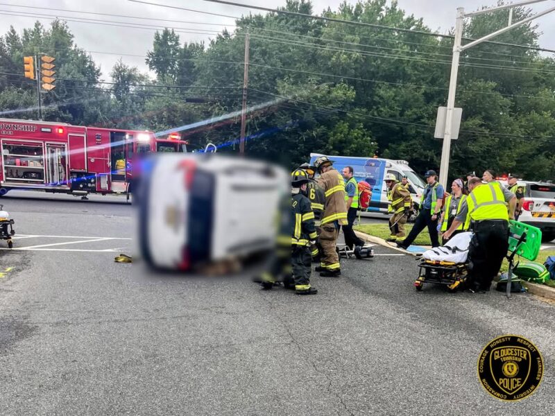 Minor injuries reported in gloucester township rollover crash - photo licensed by shore news network.