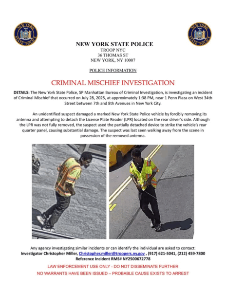 NYPD investigates suspect for damaging police vehicle in Midtown