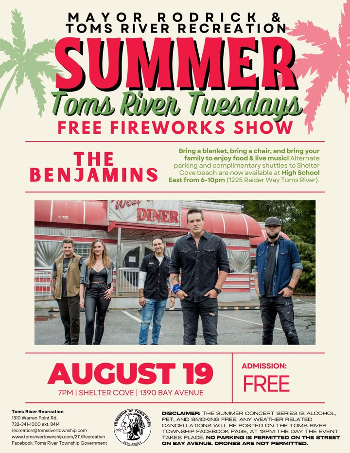 Toms River summer concert series rolls on with The Benjamins and fireworks at Shelter Cove Toms River summer concert series rolls on with The Benjamins and fireworks at Shelter Cove