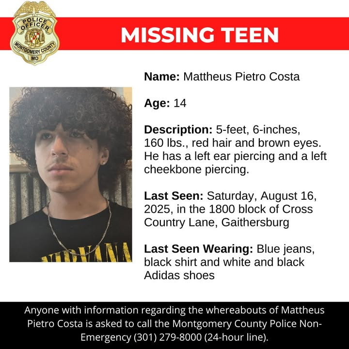 14-year-old vanishes in Gaithersburg after being last seen on Saturday