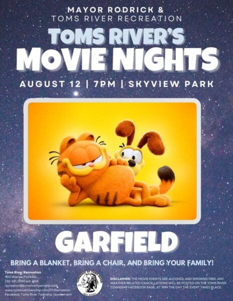 Garfield movie to light up Toms River’s Skyview Park Tuesday night