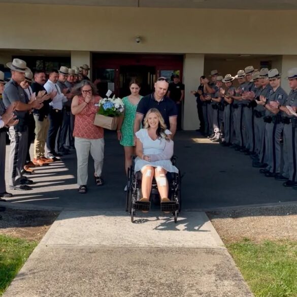 State trooper injured in head-on crash released from hospital to warm welcome - photo licensed by shore news network.