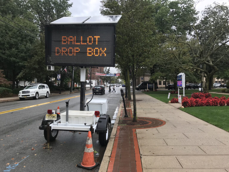 Ballot drop box sign, rutherford, nj, usa. On park avenue in rutherford, new jersey