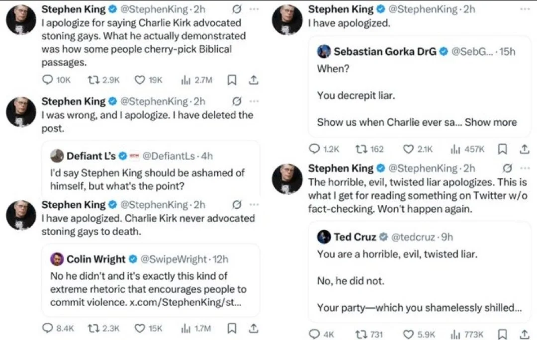 Horrorble: Stephen King apologizes after false claim about Charlie Kirk sparks backlash, then promotes new movie