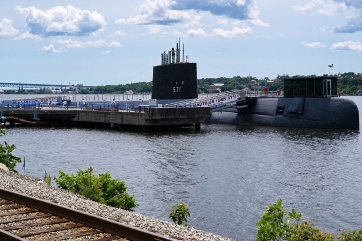 Visiting The Submarine Force Museum In Groton CT USA. Submarine Force Museum, Groton CT USA, Jun 2019. The world`s first nuclear powered submarine the USS Nautilus is part of the Submarine Force Museum