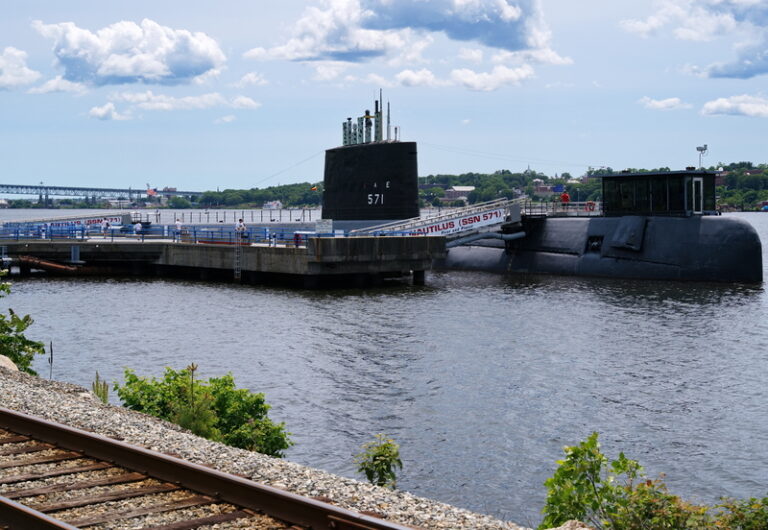 Visiting The Submarine Force Museum In Groton CT USA. Submarine Force Museum, Groton CT USA, Jun 2019. The world`s first nuclear powered submarine the USS Nautilus is part of the Submarine Force Museum