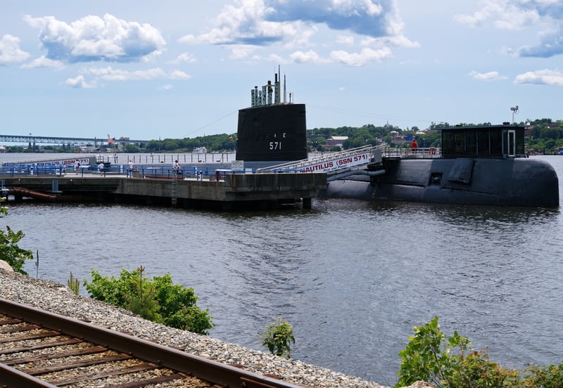 Visiting The Submarine Force Museum In Groton CT USA. Submarine Force Museum, Groton CT USA, Jun 2019. The world`s first nuclear powered submarine the USS Nautilus is part of the Submarine Force Museum