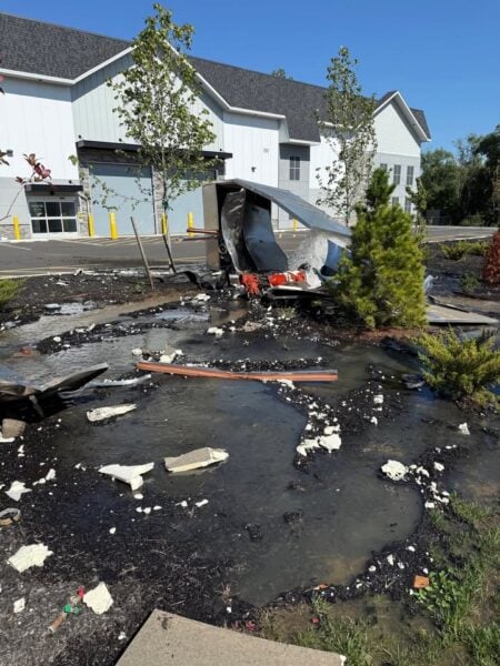 Cra crashes into water utility box after veering off Route 35