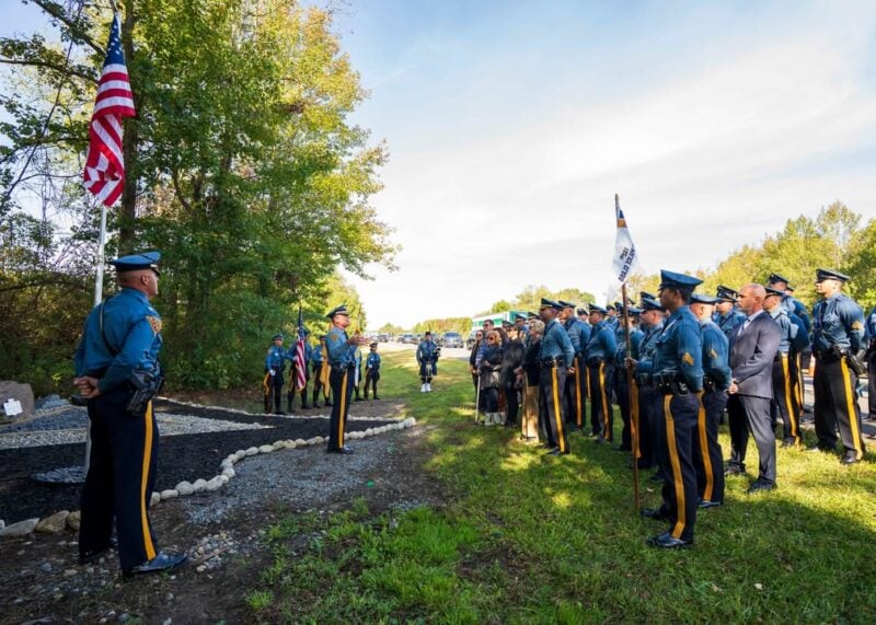 State police rededicate memorial to fallen trooper Anthony Raspa on I-195