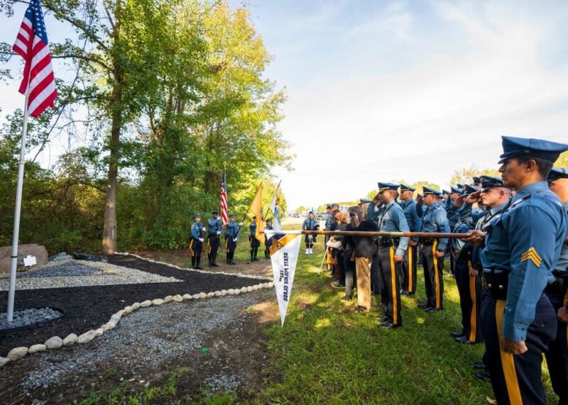 State police rededicate memorial to fallen trooper Anthony Raspa on I-195