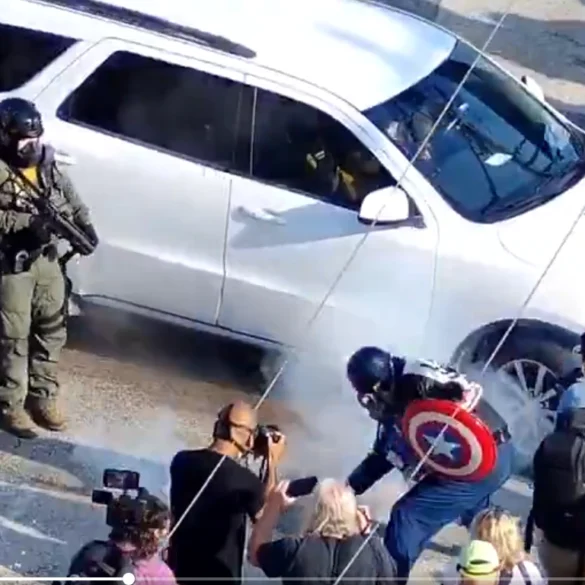 Watch: cosplaying superhero arrested by ice in unhinged attack on agents - photo licensed by shore news network.