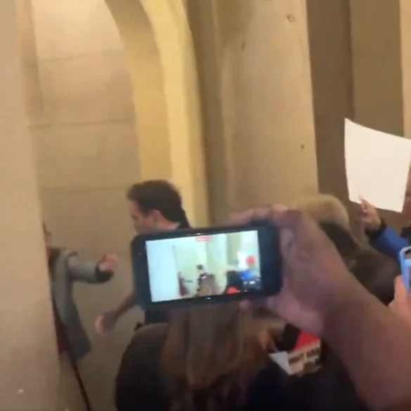 Tense standoff at u. S. Capitol as protesting democrats push past police to storm speaker johnson's office - photo licensed by shore news network.