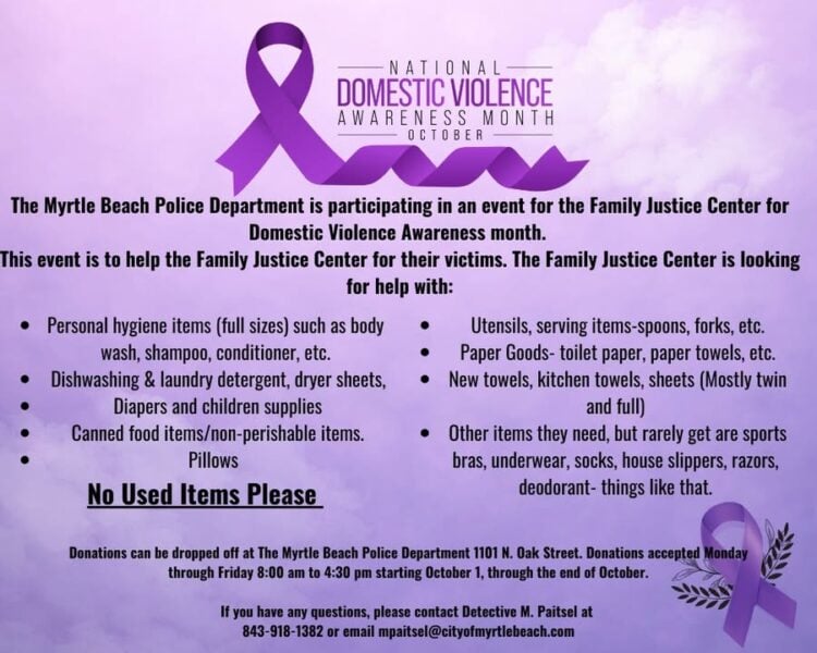 Myrtle Beach police launch donation drive to support domestic violence victims