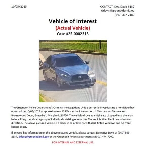 Gunfire from speeding Infiniti kills one in Greenbelt drive-by shooting
