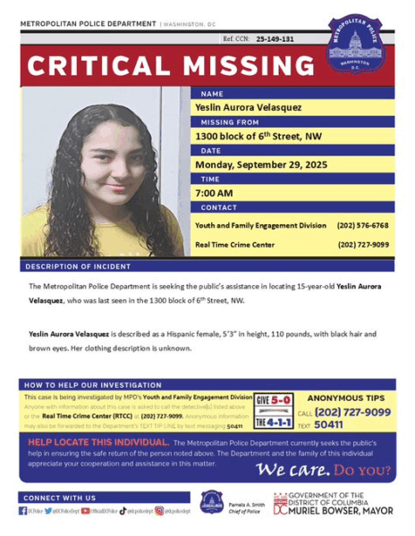 DC girl missing after vanishing from 6th Street DC girl missing after vanishing from 6th Street