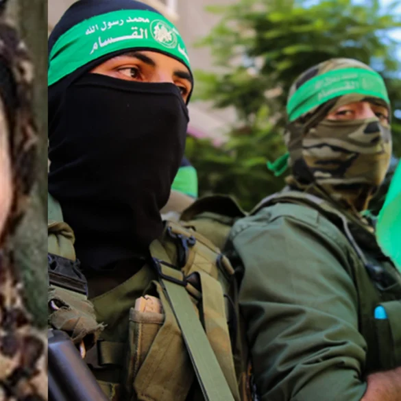 Militant group members with flags.