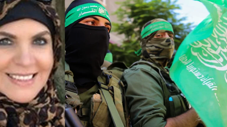 Militant group members with flags.