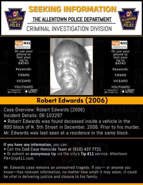 Allentown police renew appeal for information in 2006 murder of robert edwards - photo licensed by shore news network.