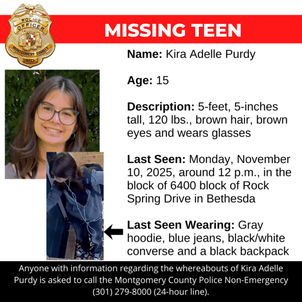 Hoodie-wearing teen girl goes missing near Bethesda midday