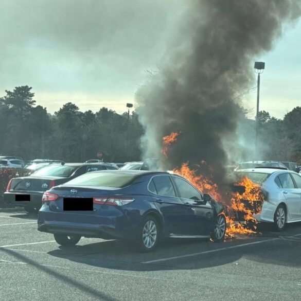 Car fire spreads to two vehicles in manchester plaza parking lot - photo licensed by shore news network.