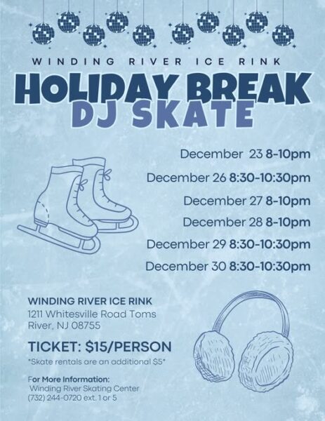 Holiday skating and dj skates in full swing at winding river ice rink in toms river this week - photo licensed by shore news network.