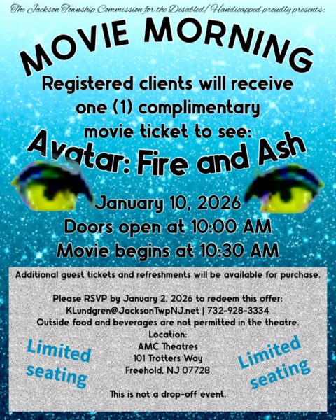 Jackson township hosts sensory-friendly screening of avatar: fire and ash for residents with disabilities | photo licensed by shore news network. Jackson township hosts sensory-friendly screening of avatar: fire and ash for residents with disabilities - photo licensed by shore news network.