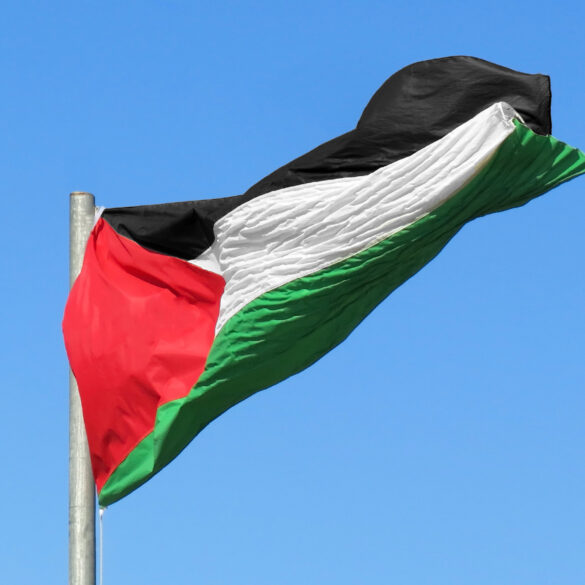 Hoboken raises palestinian flag high over town hall on anniversary of first intifada - photo licensed by shore news network.