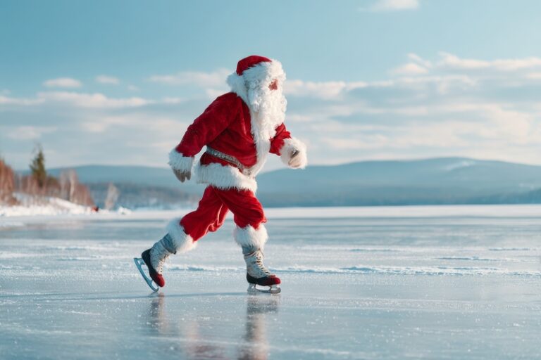 Santa laces up skates for holiday fun at winding river ice rink in toms river today - photo licensed by shore news network.