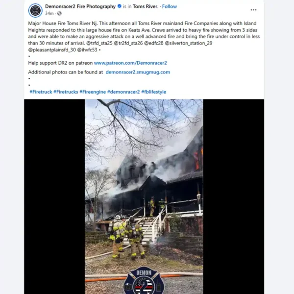 Toms river fire destroys home on keats avenue - photo licensed by shore news network.