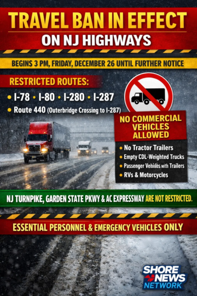 Njdot bans tractor trailers on several interstates as major winter storm hits the state - photo licensed by shore news network.