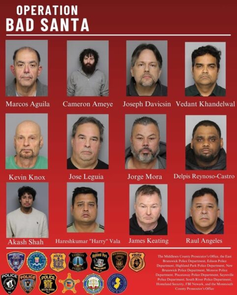 Twelve perps of christmas arrested in ‘operation bad santa’ child predator sting across middlesex county - photo licensed by shore news network.