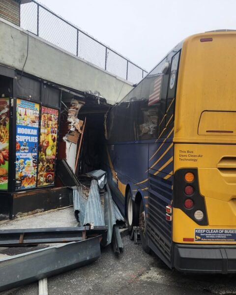 Mta bus slams into yonkers building during midday crash - photo licensed by shore news network.