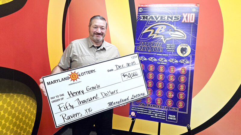 Washington county man wins $50,000 on ravens scratch-off bought as his own stocking stuffer - photo licensed by shore news network.
